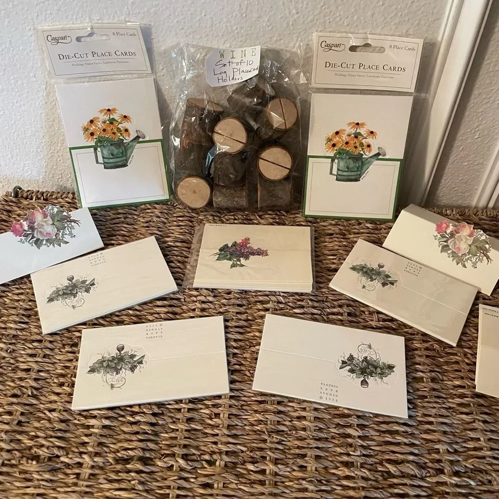 Pine Wood Place Setting Holders Caspari & Claudia Laub 1988 Die Cut Place Cards